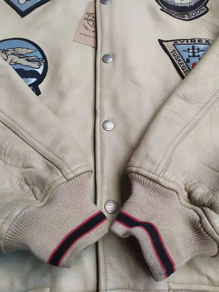 Avirex Leather Jackets AVIREX NYC LIMITED EDITION VARSITY 1941-2000 LEATHER JACKET Gray Sportswear
