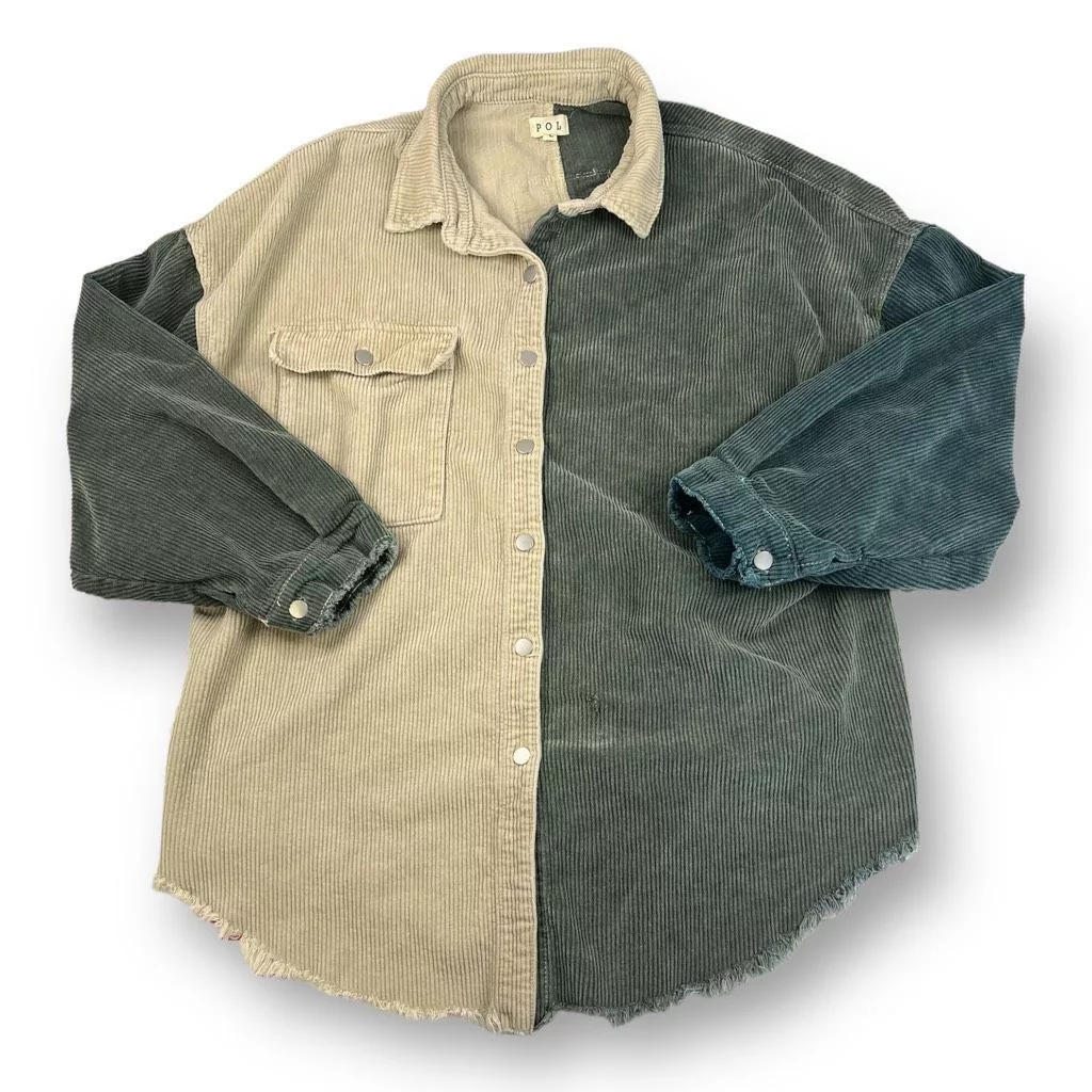 Other Button Ups Other POL Distressed Oversized Corduroy Shacket Size Large Green