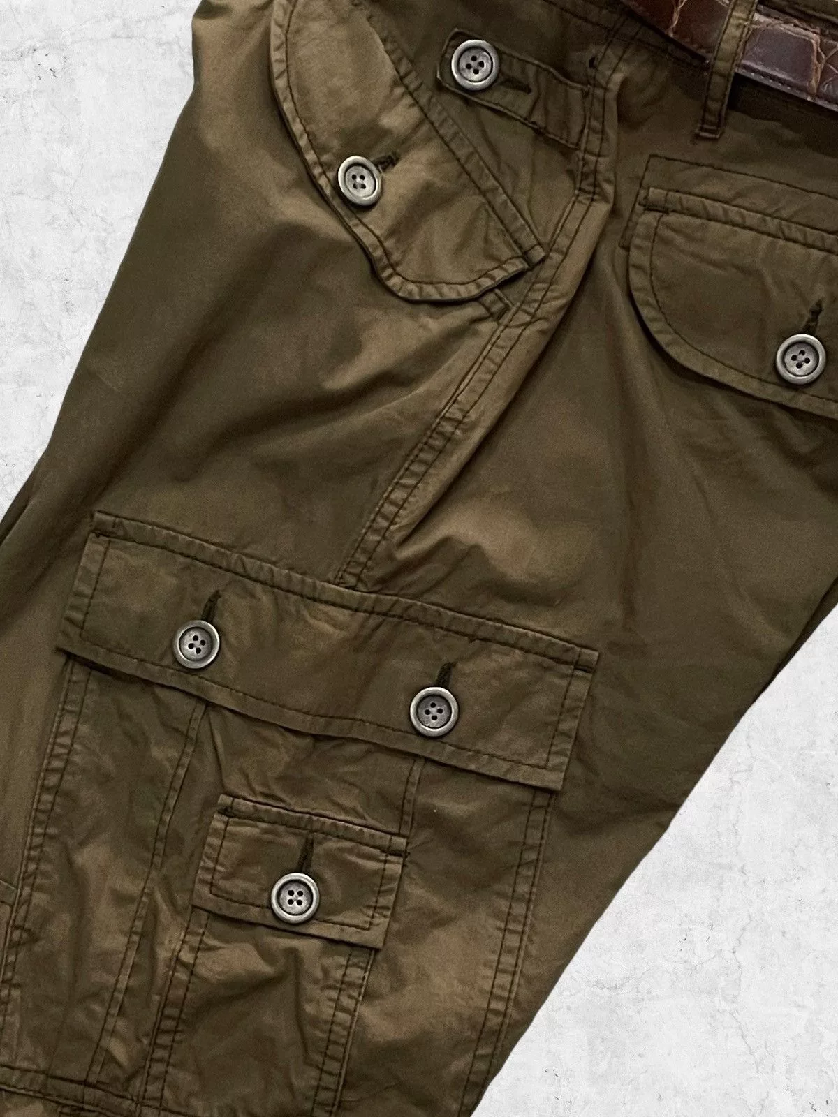 Japanese Brand Casual Pants Japanese Brand × Takeo Kikuchi × Vintage Takeo Kikuchi Japan Multi Pocket Cargo Pants With Belt Green