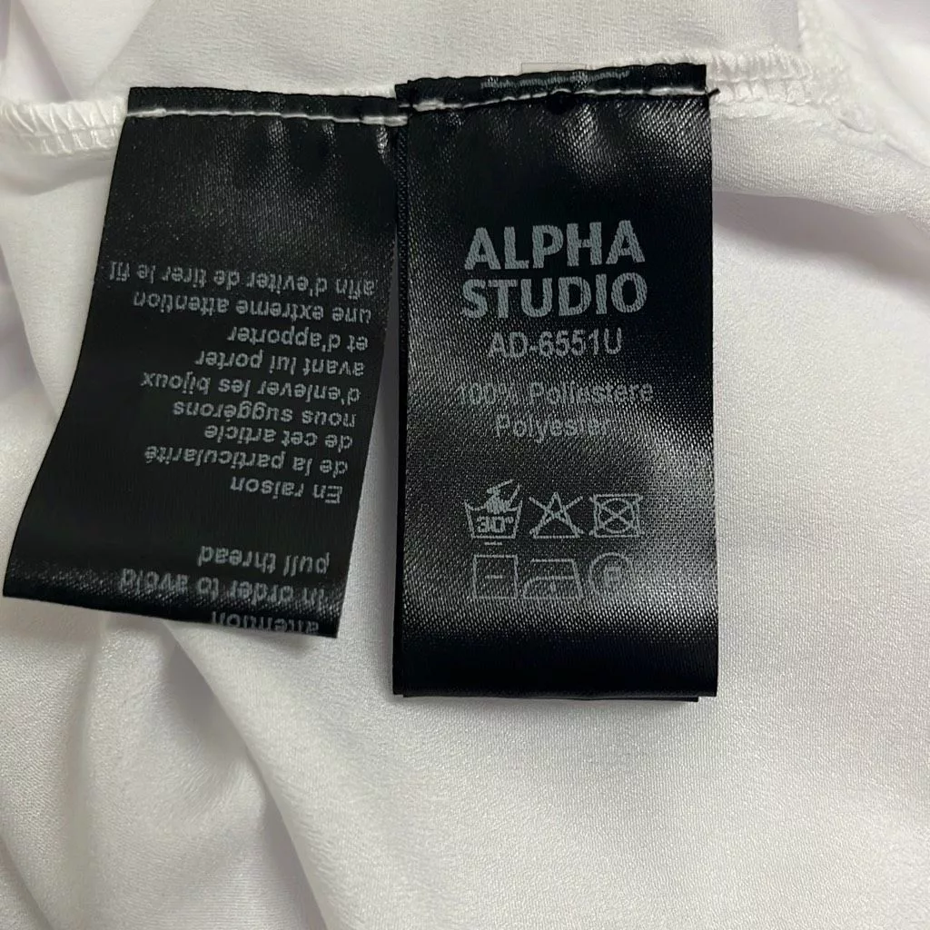 Alpha Studio Blouses Alpha Studio Womens M/L Button Front Blouse White Sheer Long