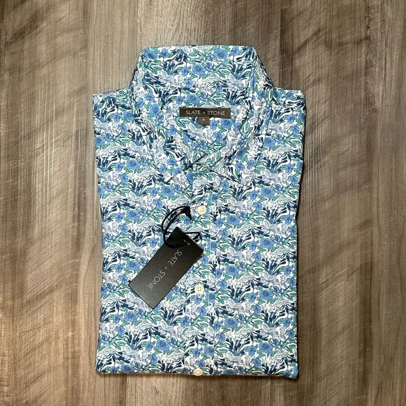 Slate & Stone Shirts Button Ups Slate & Stone Garden Print Poplin Short Sleeve - Medium Blue