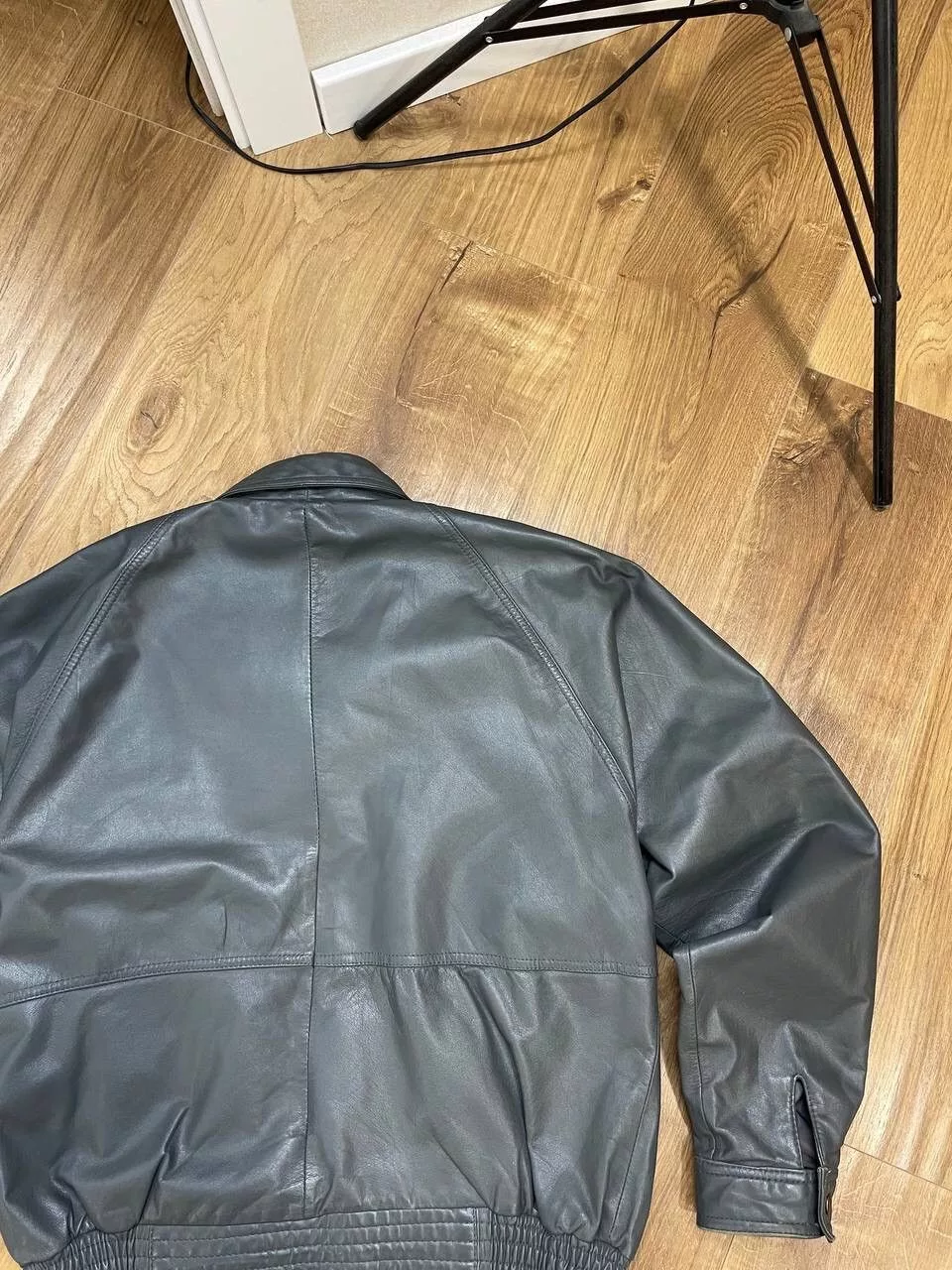 Genuine Leather Leather Jackets Genuine Leather × Vintage Vintage Y2K Aviator Top Gun Genuine Leather Jacket Bomber Gray