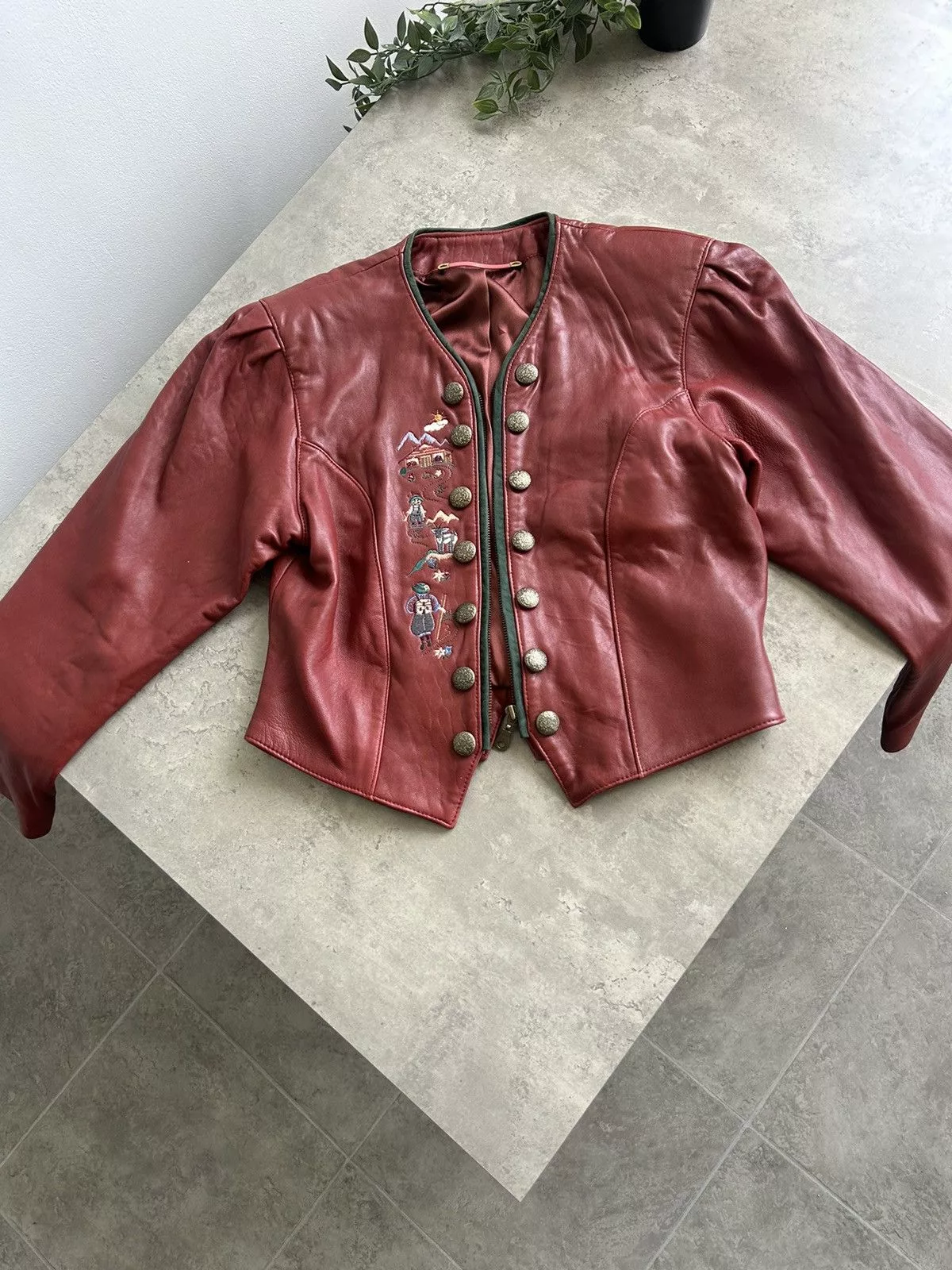 Vintage Leather Jackets RARE Gorgeous Leather Cherry Vintage Jacket with embroidery Red