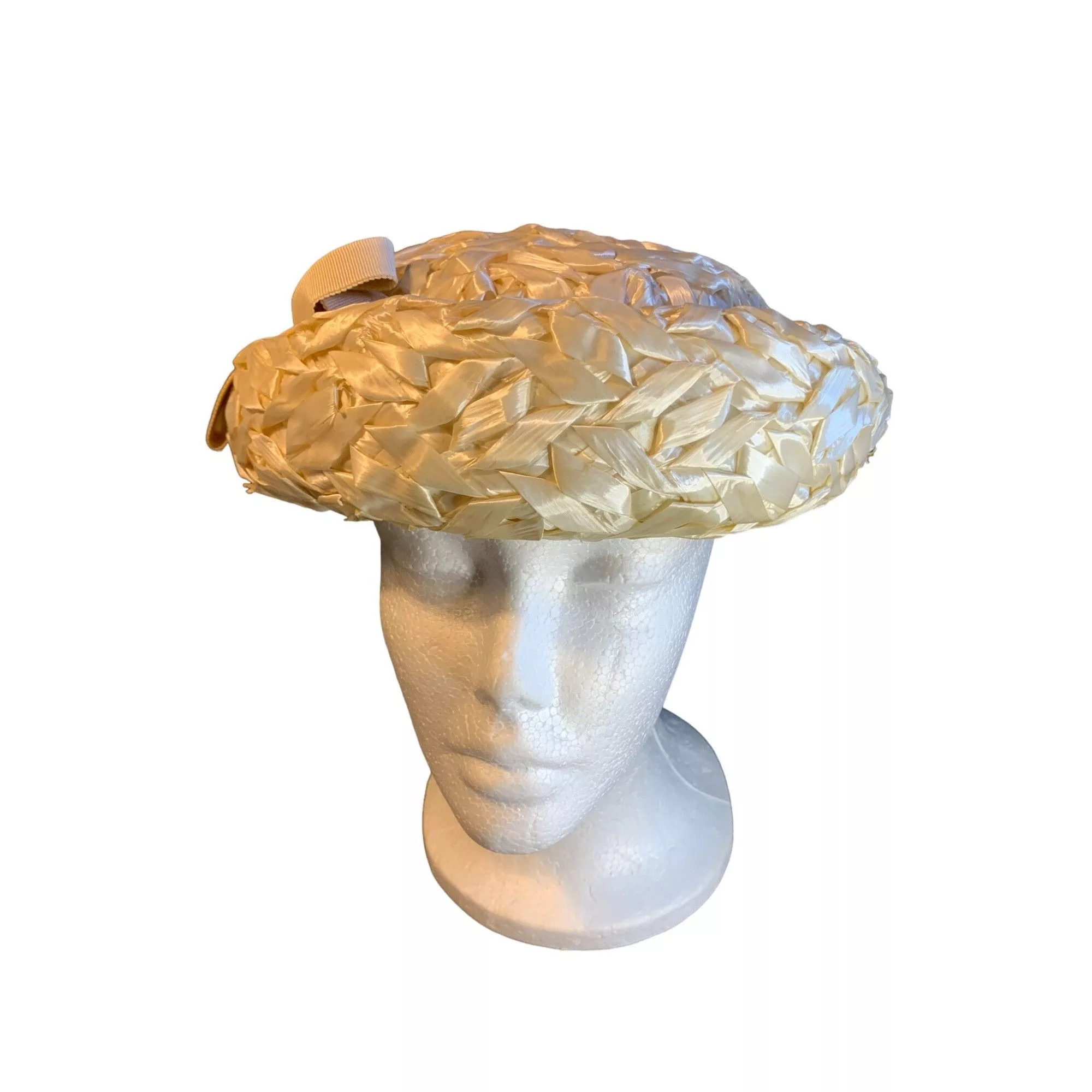 Other Hats Other Ladies Ivory Raffia Hat with Ivory Ribbon Sz Large Vintage Beige