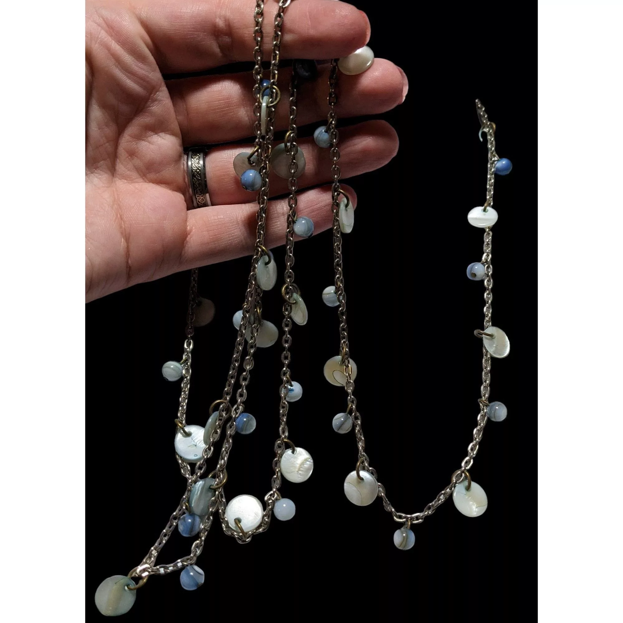 Other Necklaces Other Beachy Blue Shell Beaded Opera Necklace