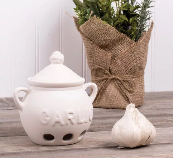 --White, Ceramic Garlic Keeper