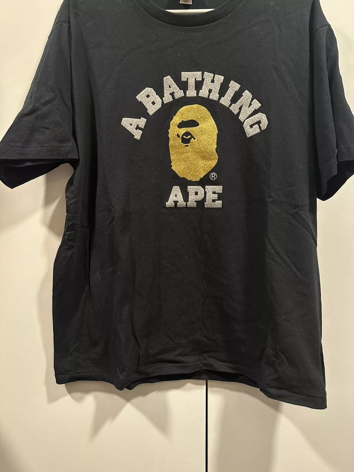 Bape Short Sleeve T Shirts Bape Glitter College Tee Black