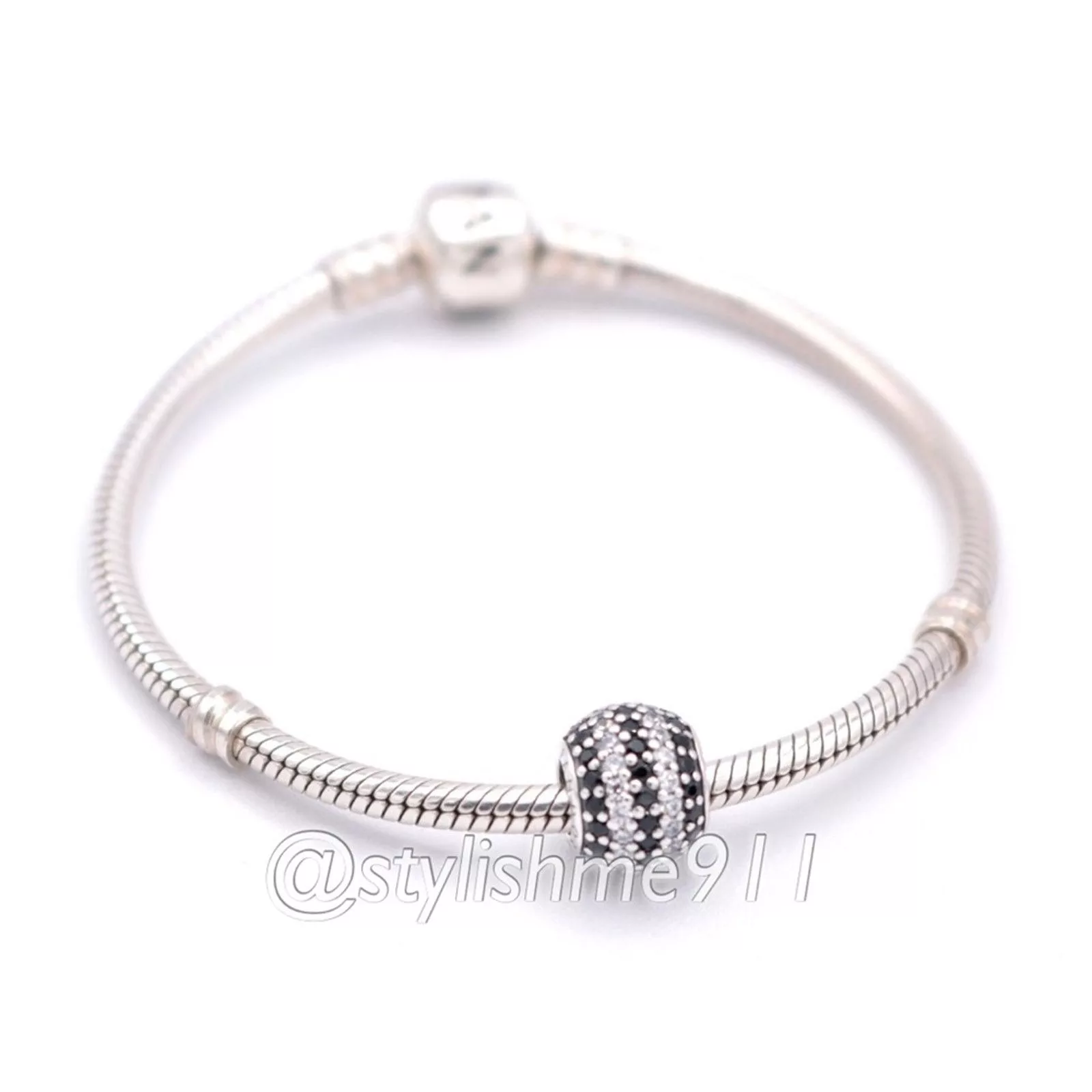 pandora Charms Authentic PANDORA Black Nautical Pave Lights Charm Silver