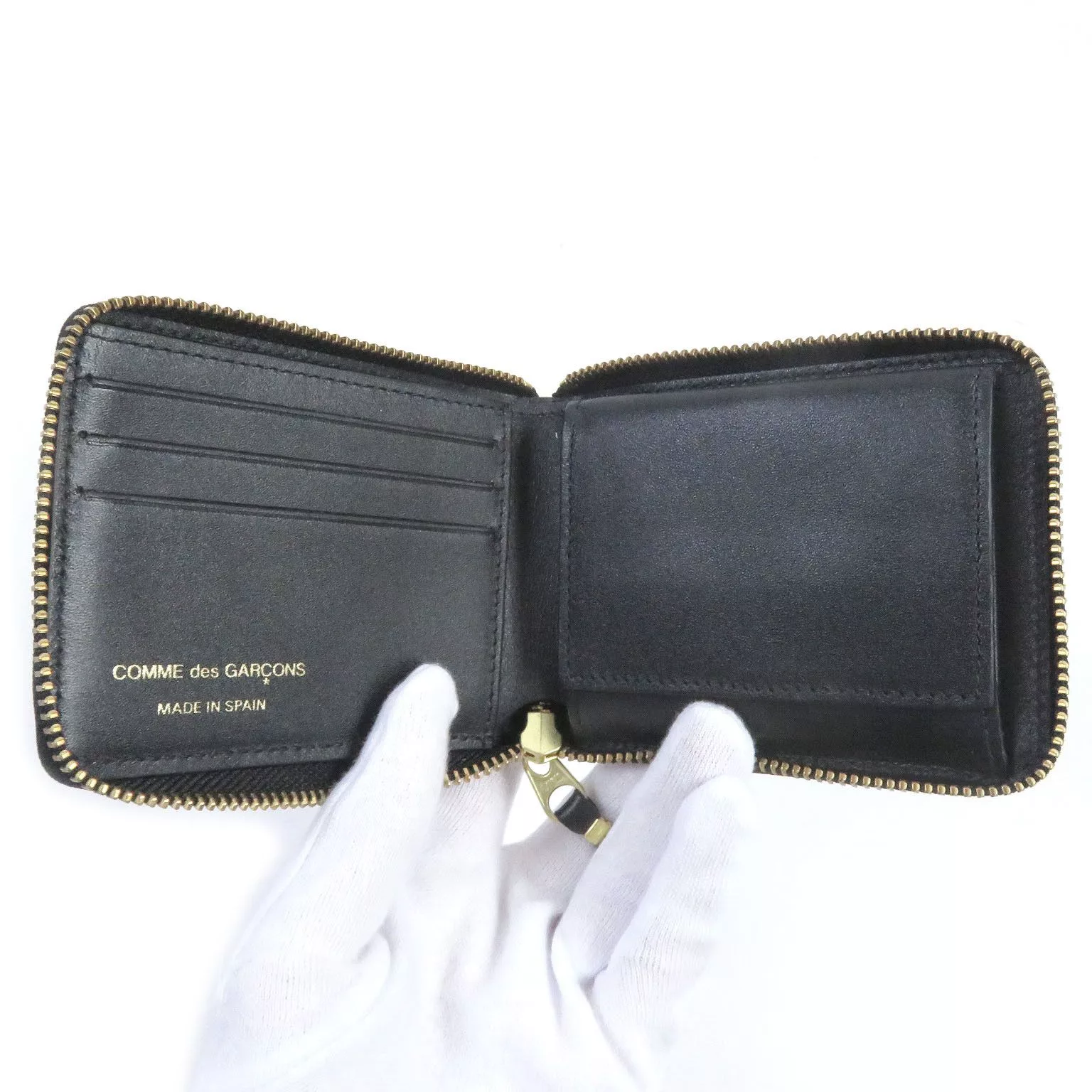 Comme des Garcons Wallets Comme des Garcons Wallet Plain Round Zipper Leather Compact Black