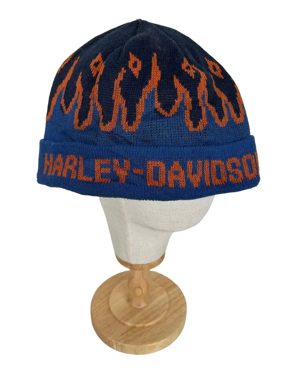 Harley Davidson Hats Harley Davidson × Vintage Rare🔥 Vintage HARLEY DAVIDSON MOtorcycle flame beanie hats Blue Streetwear