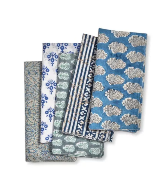 Blue Cottage Block Print Napkins Asst