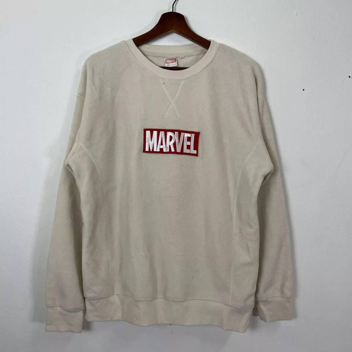 Marvel Comics Sweatshirts Hoodies Marvel Comics Vintage Marvel Spell Out Big Logo Fleece Sweatshirt White