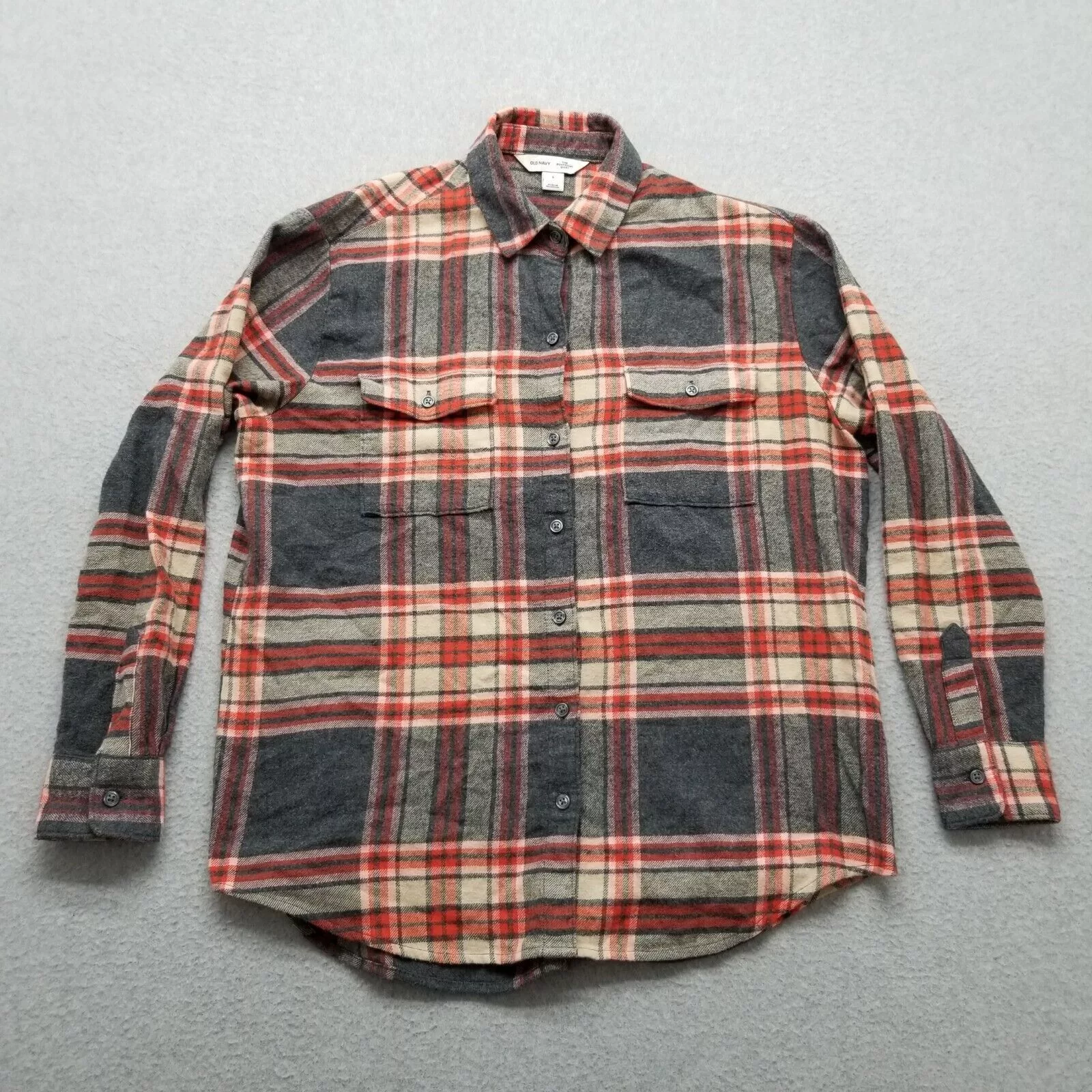 Old Navy Button Ups Old Navy Flannel Womens Small Plaid Button Up Oversized Red