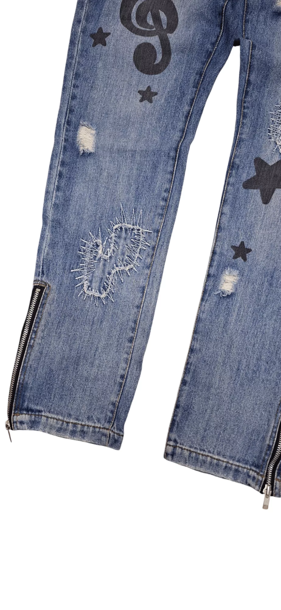 Seditionaries Jeans Hell Cats Punk Spikes Distressed Seditionaries Zipper Leg Blue Streetwear