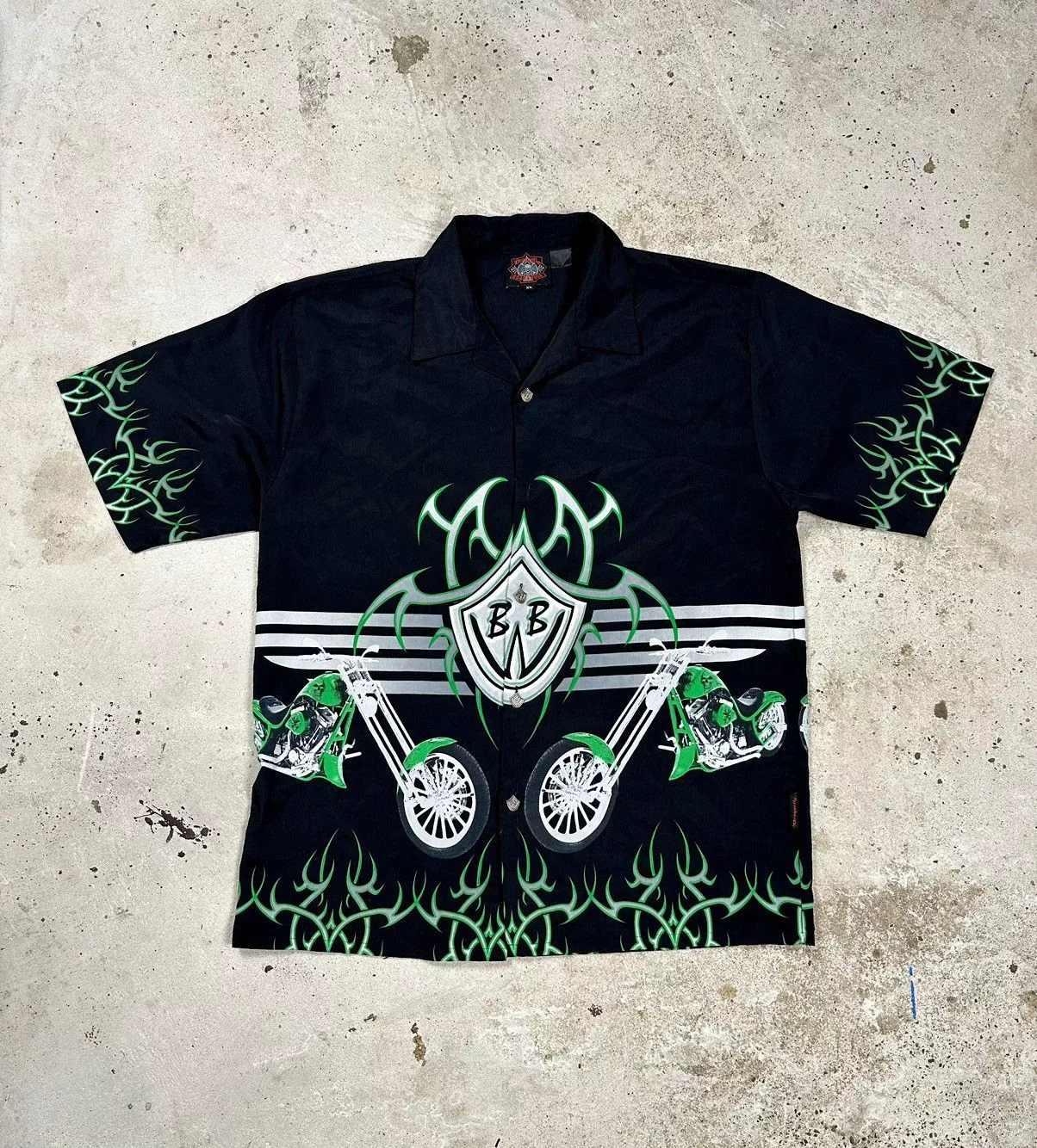 Dragonfly Shirts Button Ups Dragonfly × Vintage Vintage Y2K Dragonfly BB Tribal Harley Crazy Shirt Flame Black