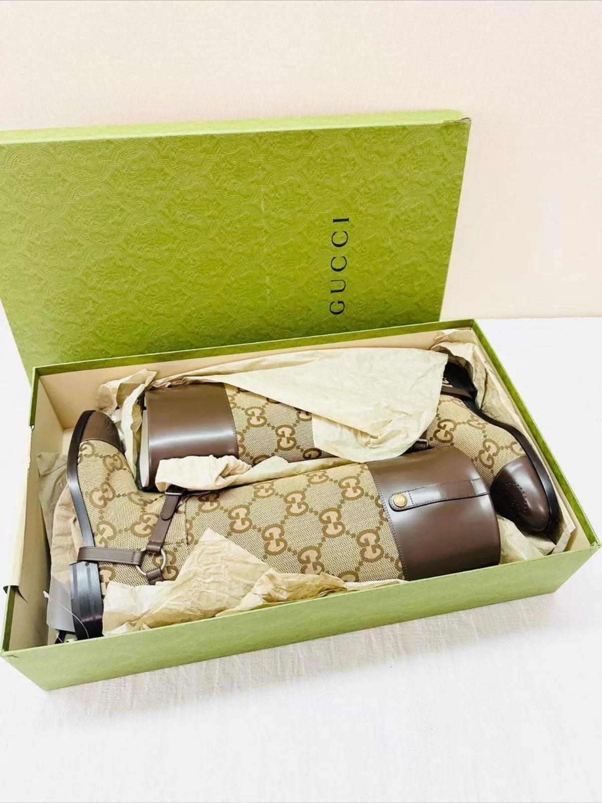 Gucci Boots Gucci GG CANVAS & LEATHER KNEE BOOTS Brown
