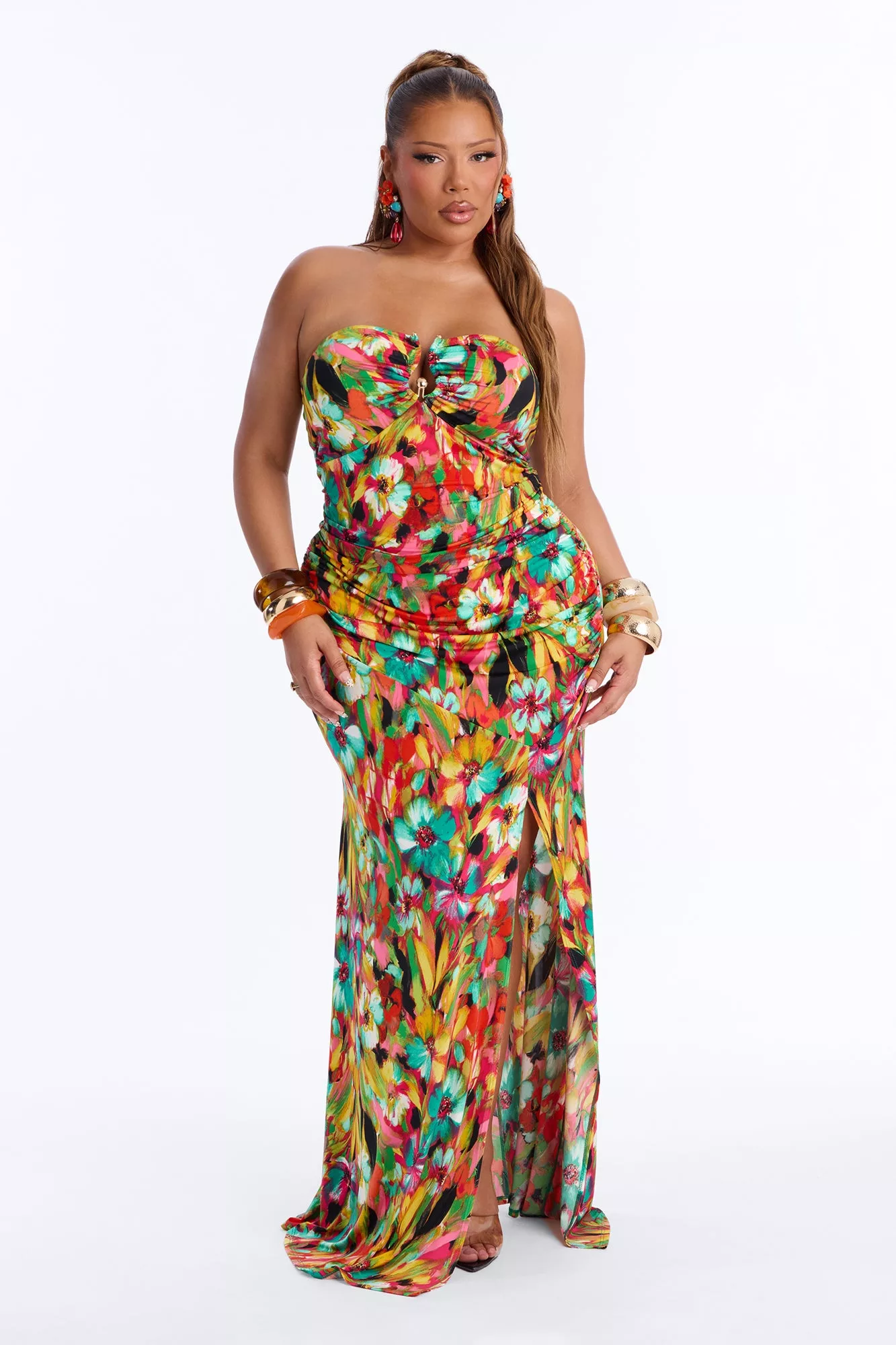 Destiny Strapless Maxi Dress - Green/combo