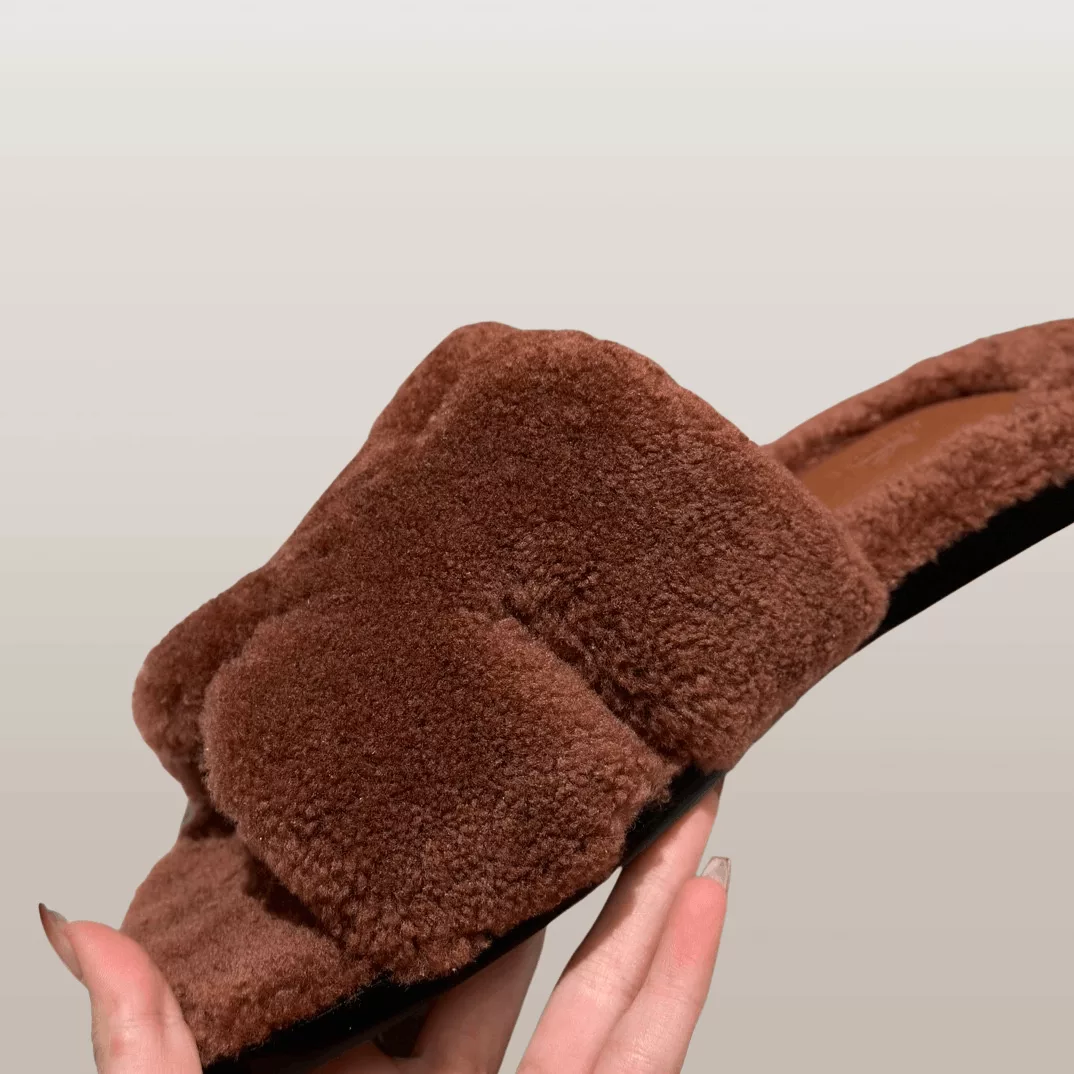 Hermes Sandals Hermes Izmir Cognac Brown Shearling Mule Sandals Multi
