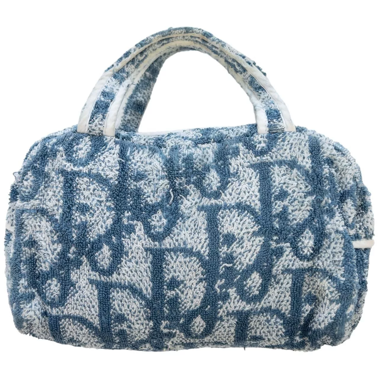 Dior Handle Bags Vintage Dior Monogram Terry Cloth Hand Bag Blue