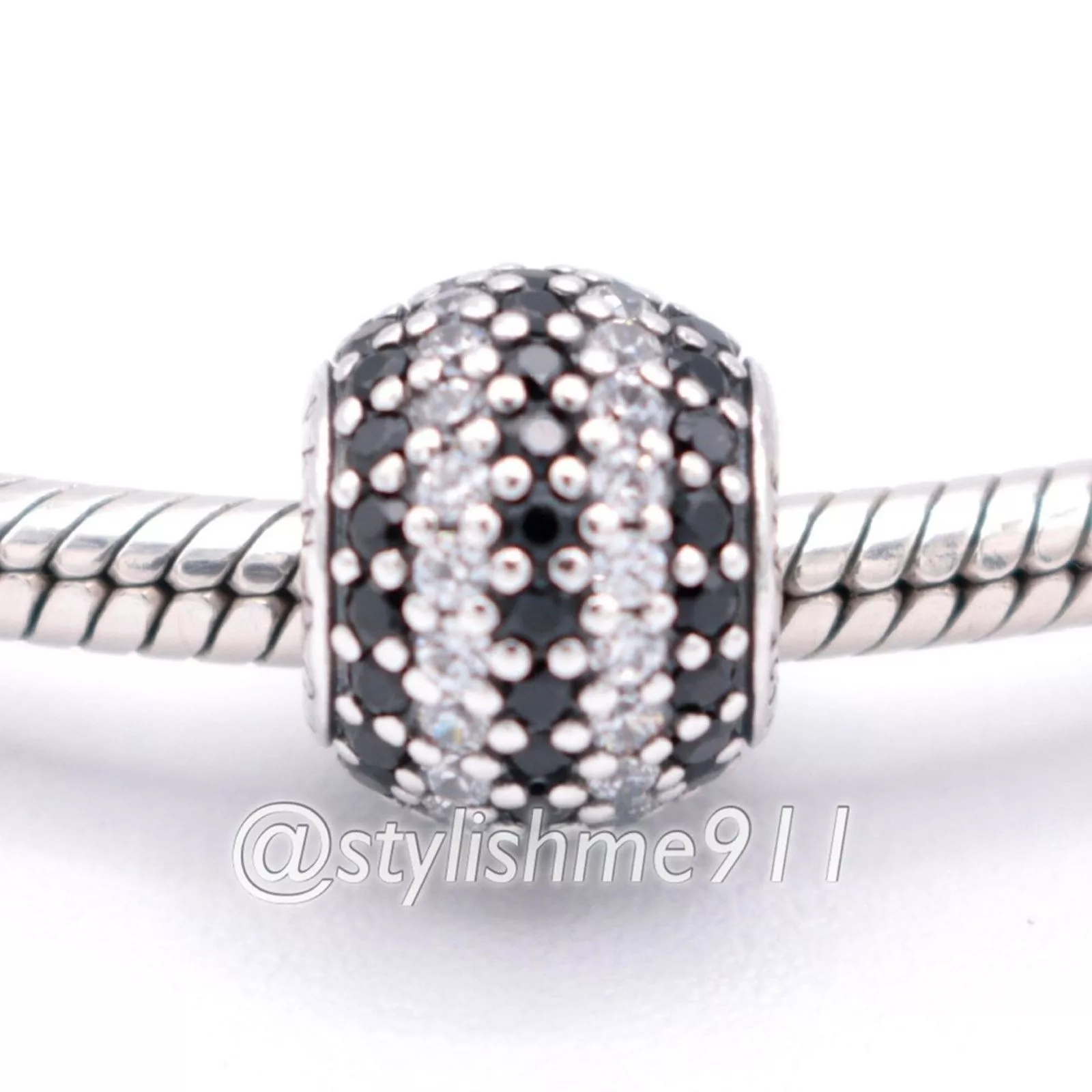 pandora Charms Authentic PANDORA Black Nautical Pave Lights Charm Silver