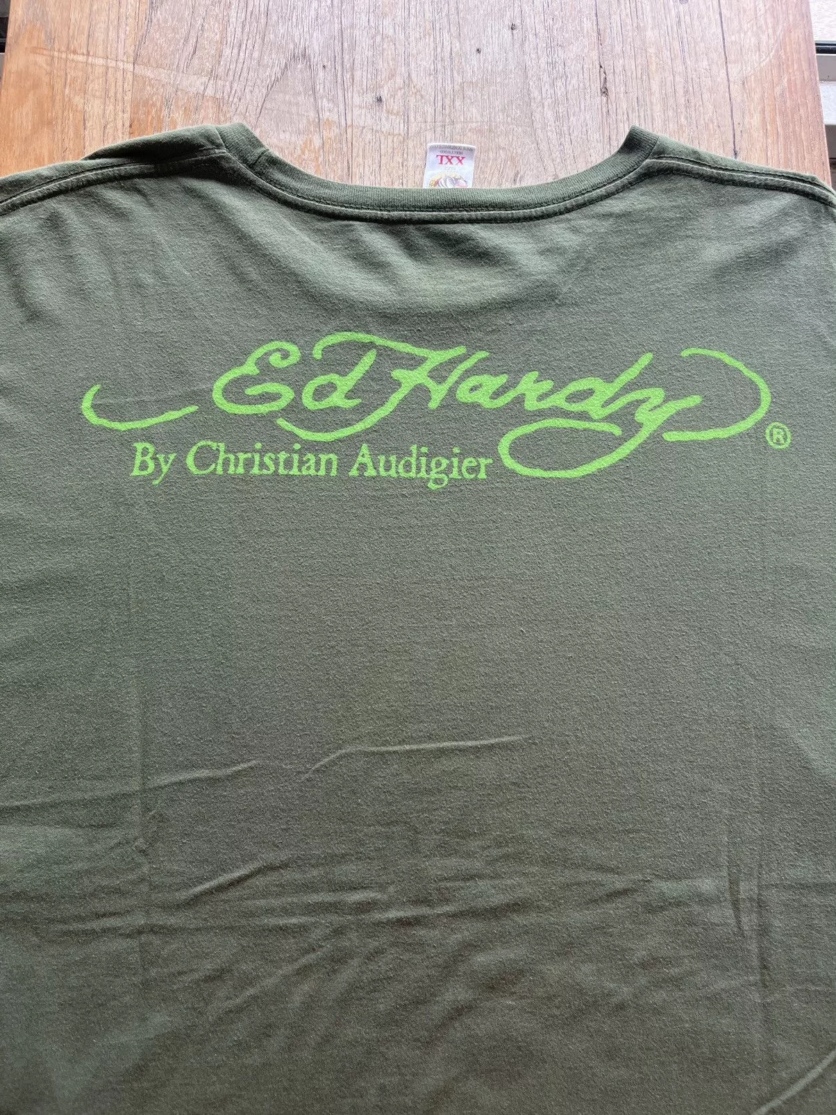 Designer Short Sleeve T Shirts Designer × Ed Hardy Ed Hardy Tshirt Design by Christian Audigier Green Streetwear