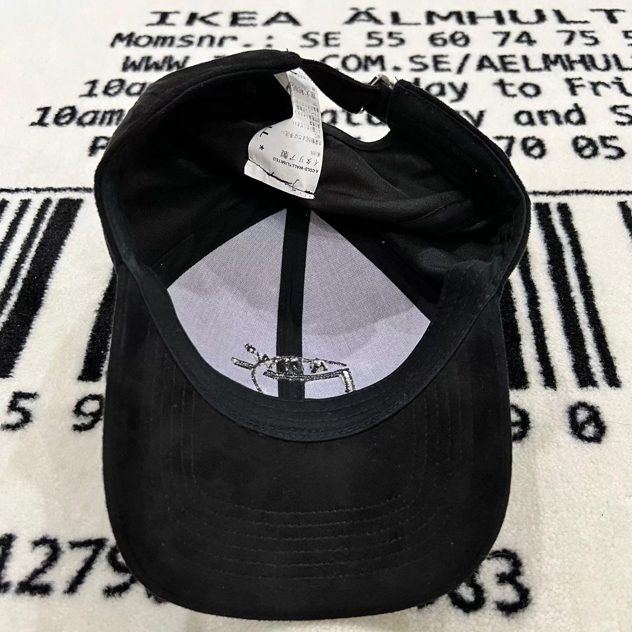 A-COLD-WALL* Hats A-COLD-WALL* EMBROIDERED LOGO Back Label Tag SUEDE CAP Black