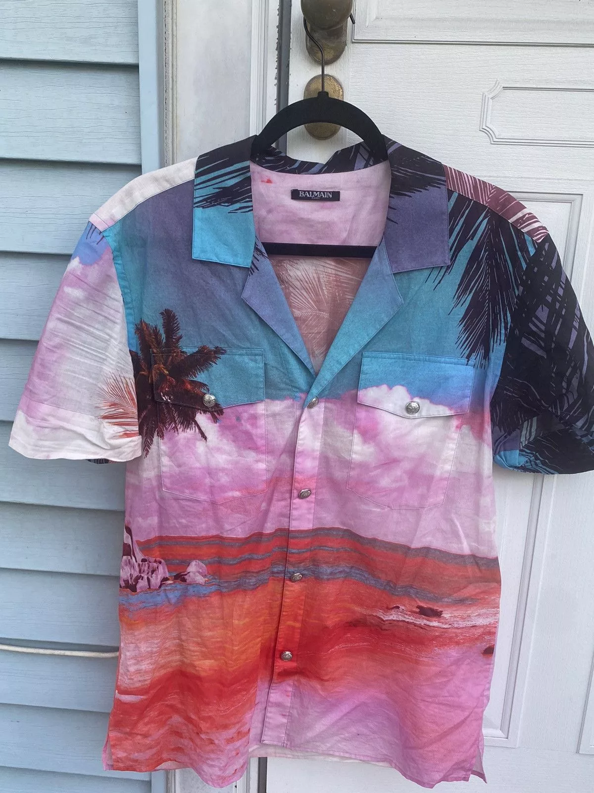 Balmain Shirts Button Ups Balmain PALM TREE PRINT SHIRT Pink