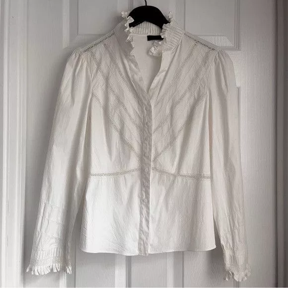 Prada Blouses PRADA Pearl White Lace Button Down Collared Women's Blouse