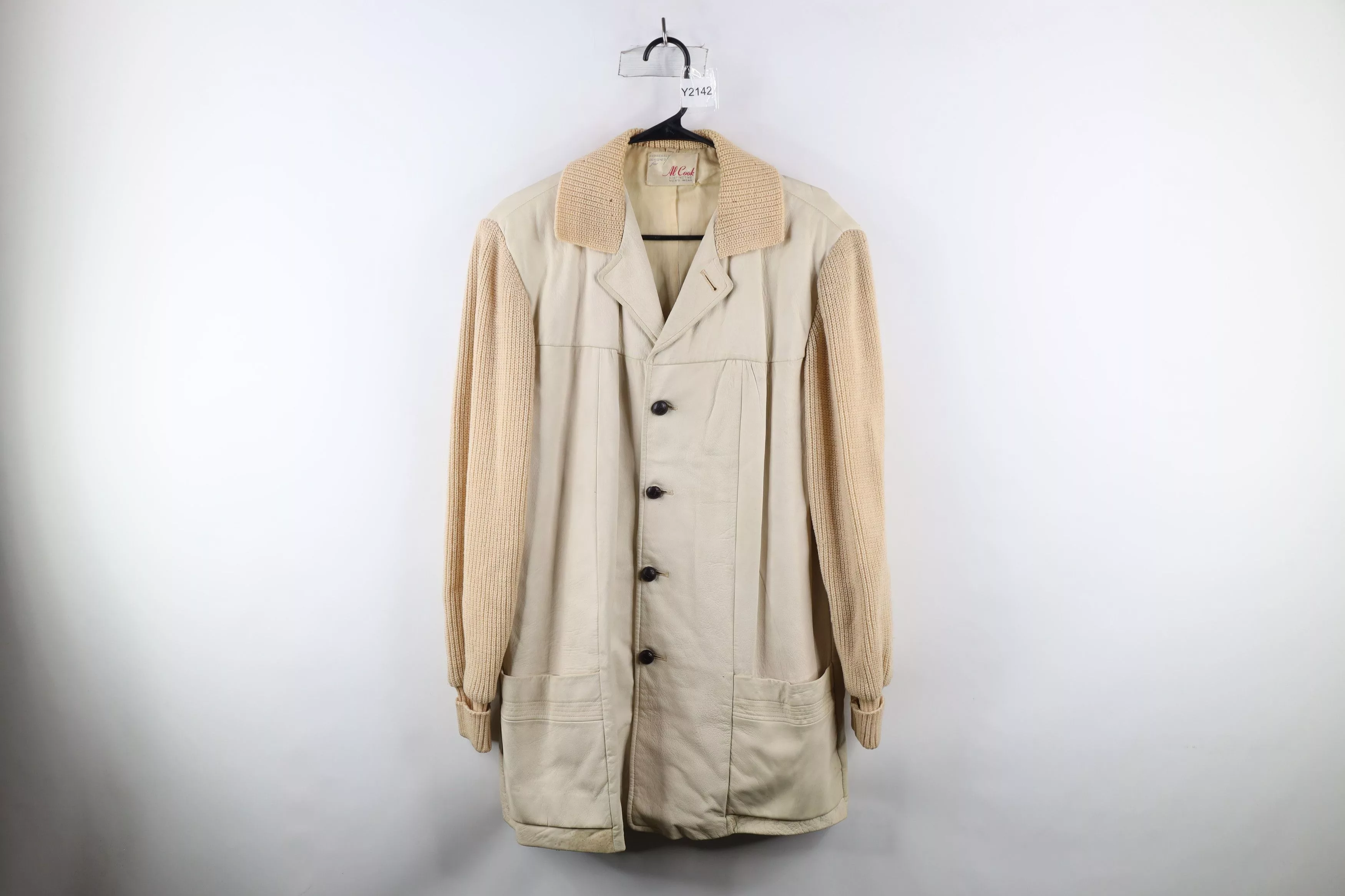Vintage Light Jackets Vintage 60s Wool Knit Button Sweater Jacket Beige USA