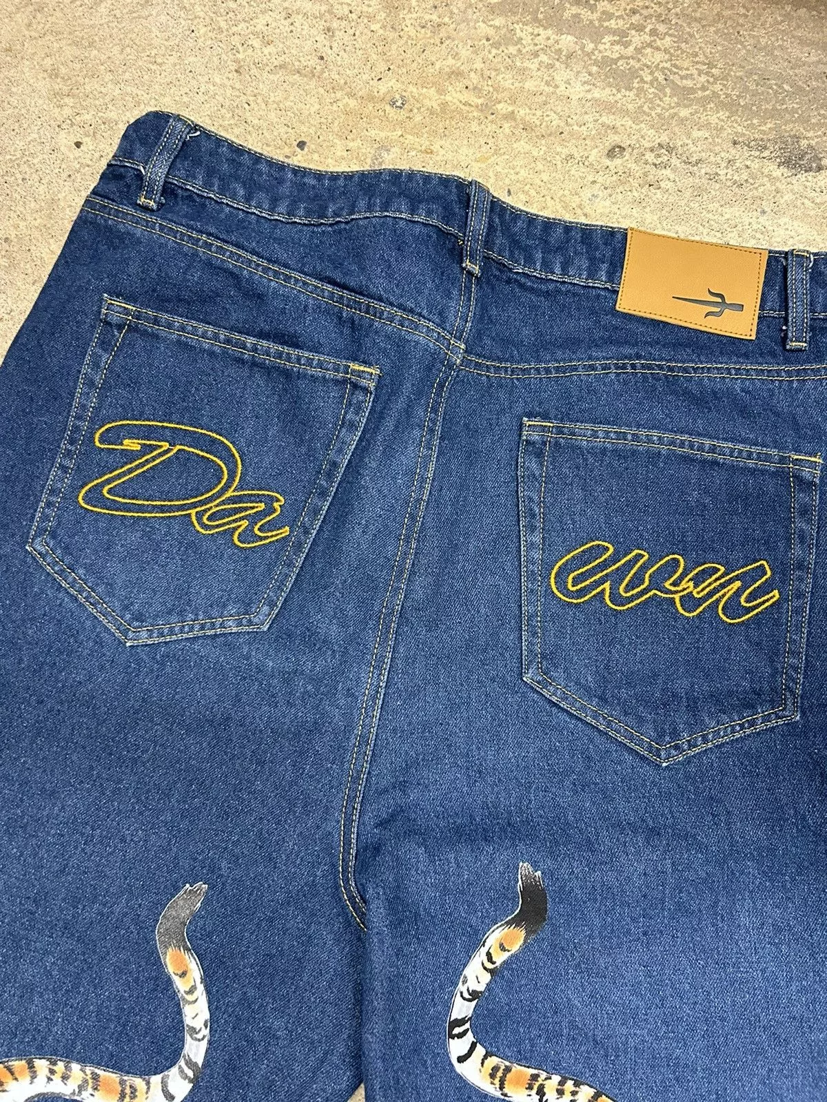 Vintage Denim Vintage Tiger Print Denim Pants Blue