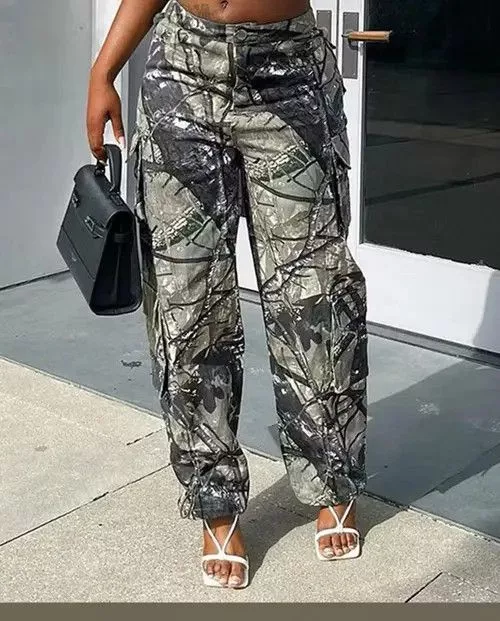 Jean Pants Jean Camouflage Cargo Pants Women Autumn Multi Avant-Garde