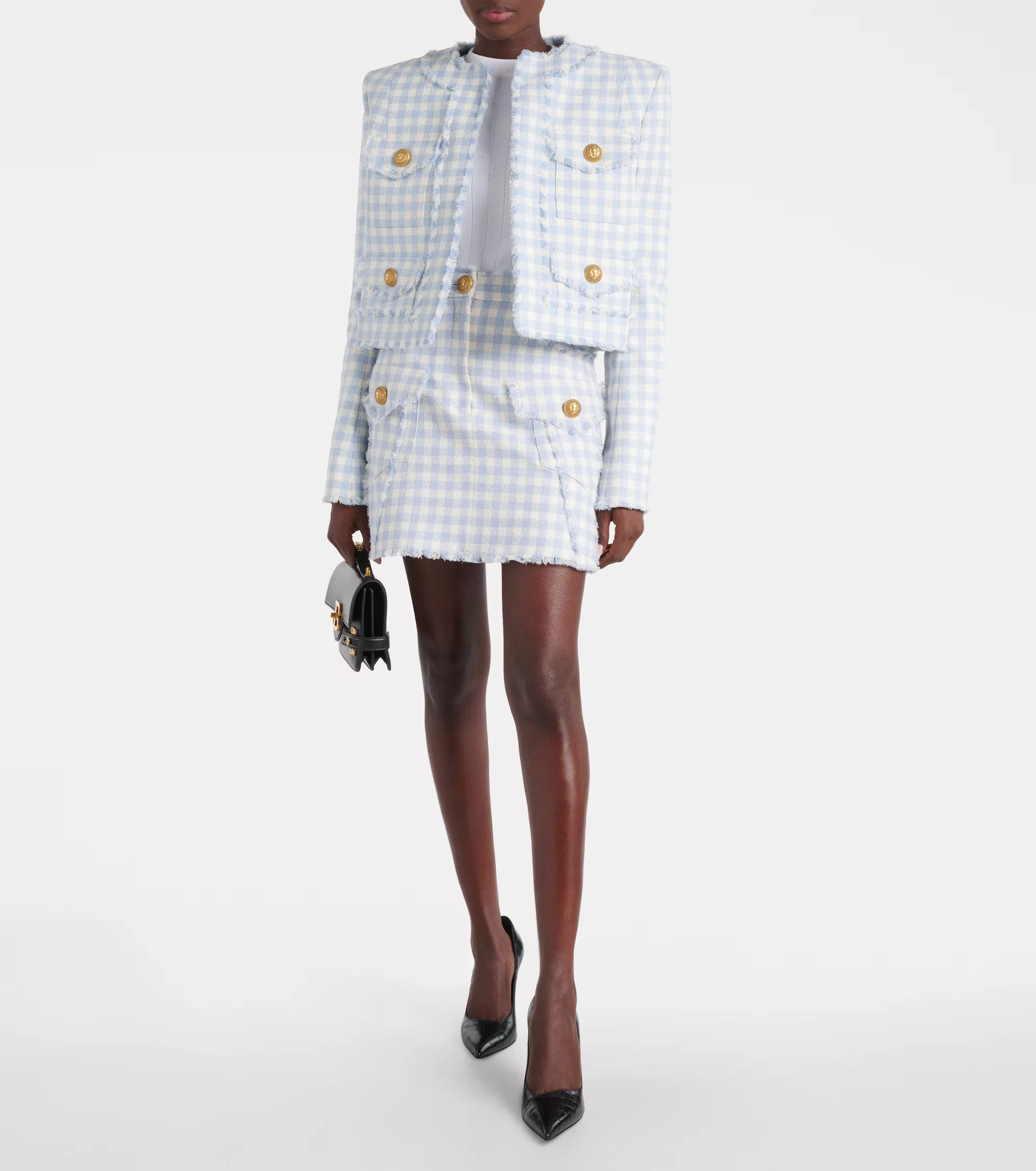 Balmain Jackets Balmain o1w1db10624 Collarless Vichy Jacket in White