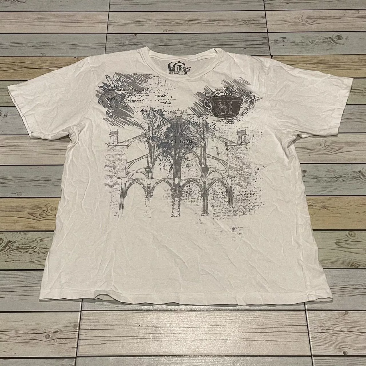 Affliction Short Sleeve T Shirts Affliction × Guess × Tapout Rare Guess Wings Cross Tee Y2K Affliction Style White