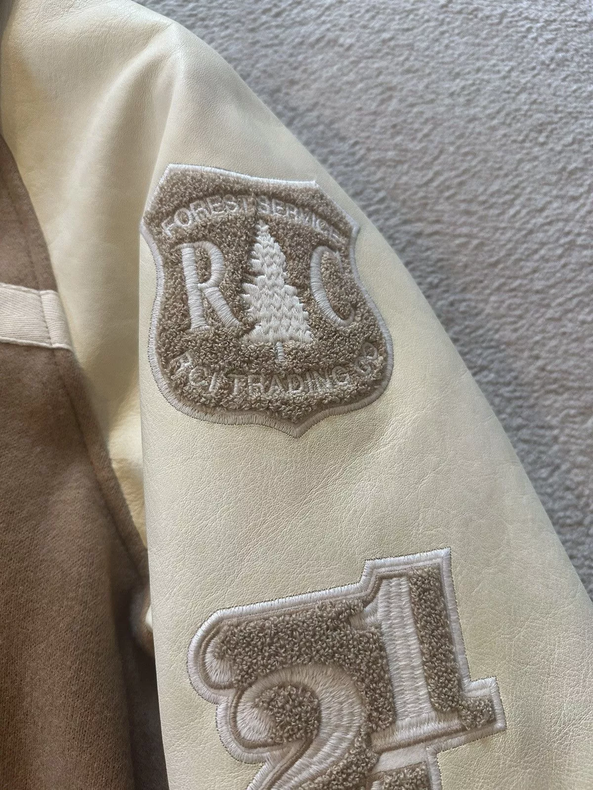Reese Cooper Leather Jackets Reese Cooper RCI Varsity Jacket Beige