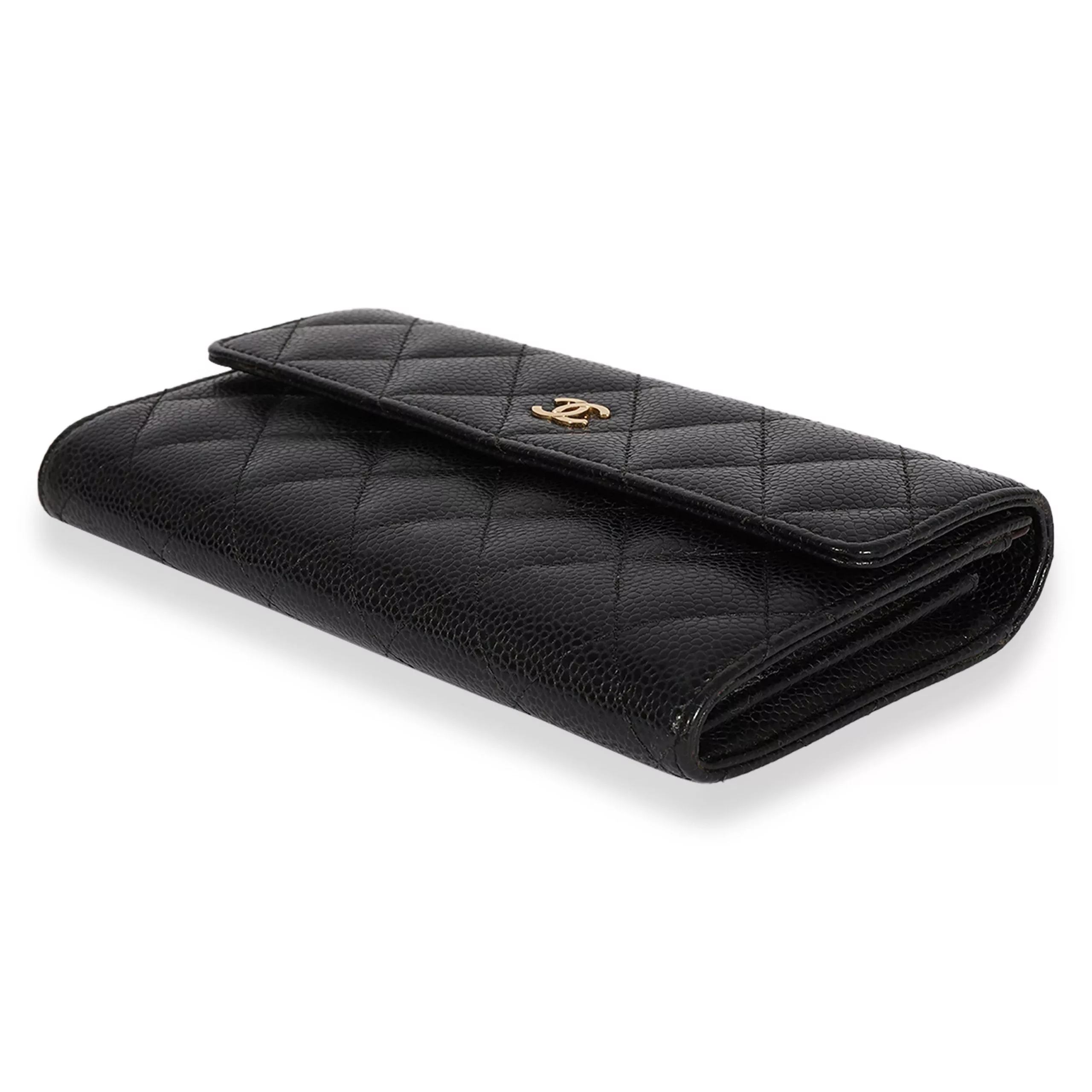 Chanel Rings Chanel Black Quilted Caviar Long Flap Wallet