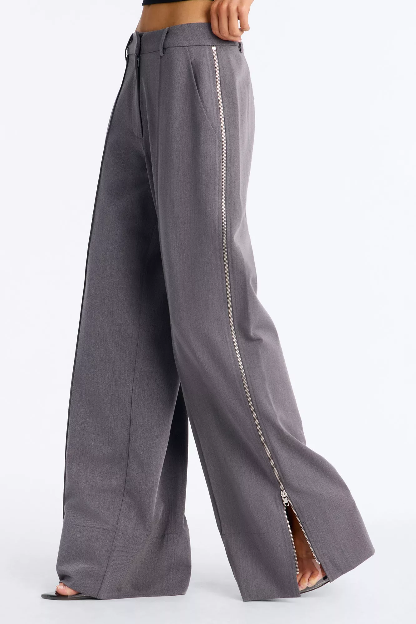 Parker High Rise Zipper Wide Leg Trouser Pant - Charcoal