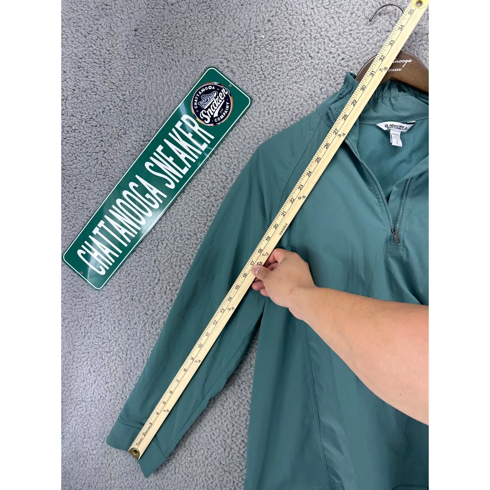 Athleta Jackets Athleta Rain Pullover Jacket Womens S Teal Poplin Top Small Green