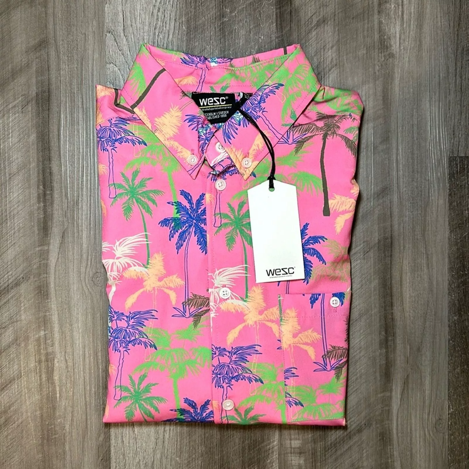 WeSC Shirts Button Ups WESC Miami Palm Oden Short Sleeve Button Down - Medium Pink