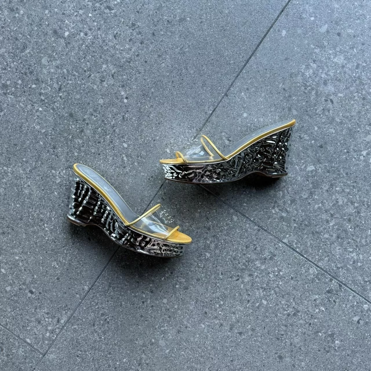 Chanel Sandals Chanel 2000s Platform Wedge Sandal Silver