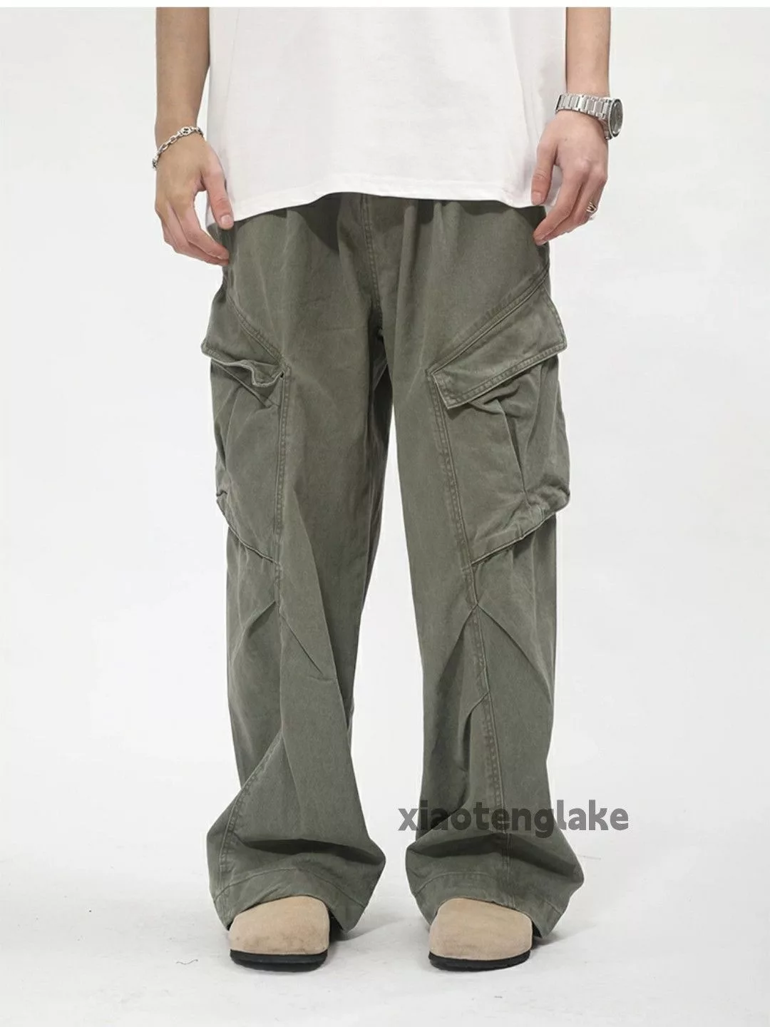 Designer Casual Pants Designer × Japanese Brand × Vintage washed faded y2k skate hiphop military cargo,pants Green