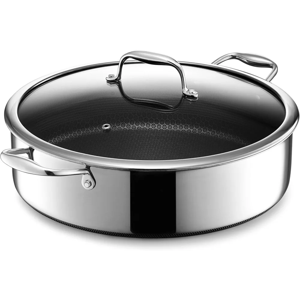 HexClad Hybrid Nonstick 7-Quart Sauté Pan with Tempered Glass Lid, Chicken Fryer