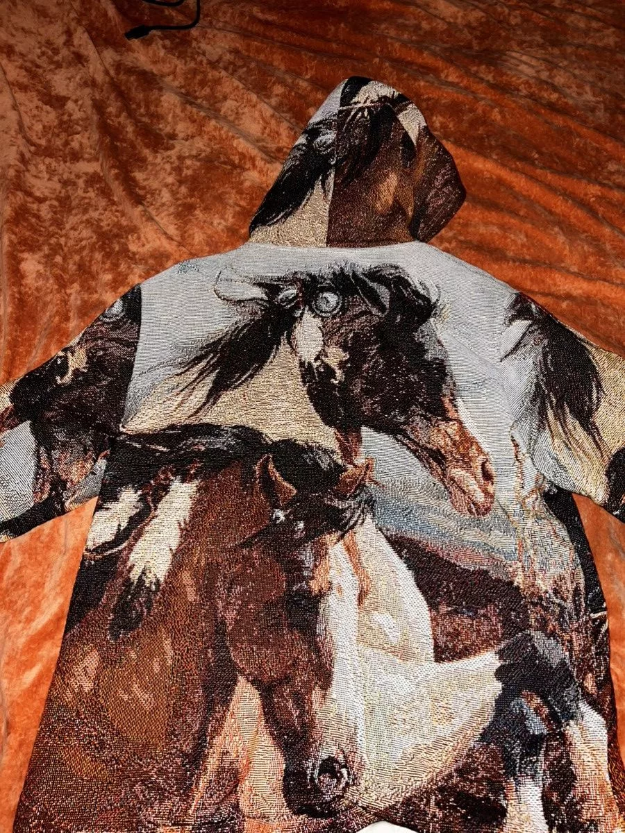 Vintage Light Jackets Vintage Retrovert fully embroidered horse jacket White Streetwear