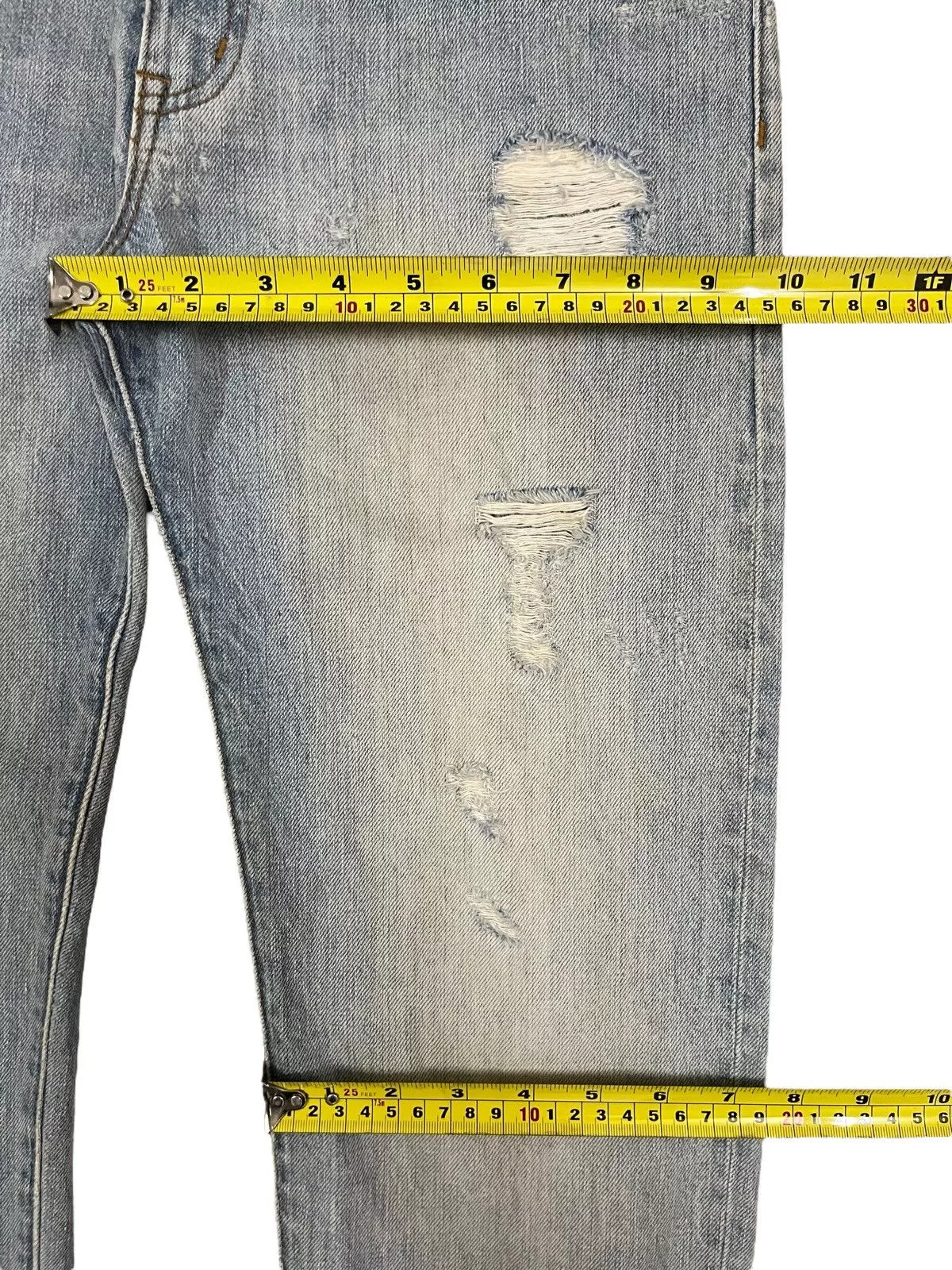 Designer Denim Designer Vintage Light Blue Heavy Distressed Regular Straight Jeans