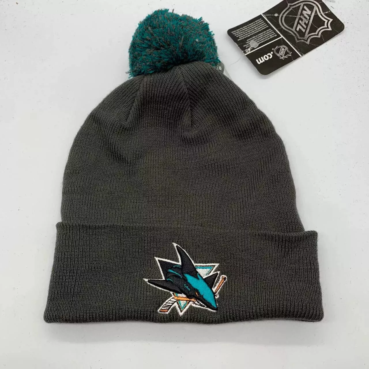 Zephyr Hats Zephyr Cuffed San Jose Sharks NHL Graf-X Hat Beanie Pom pom Cap Black