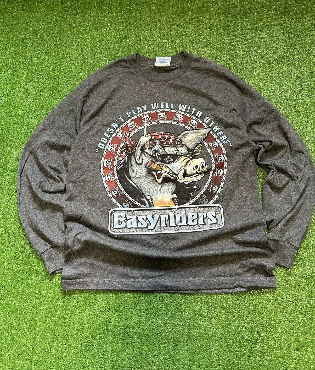 Harley Davidson Long Sleeve T Shirts Harley Davidson × Vintage Y2K Harley Davidson style grunge biker shirt Gray Streetwear