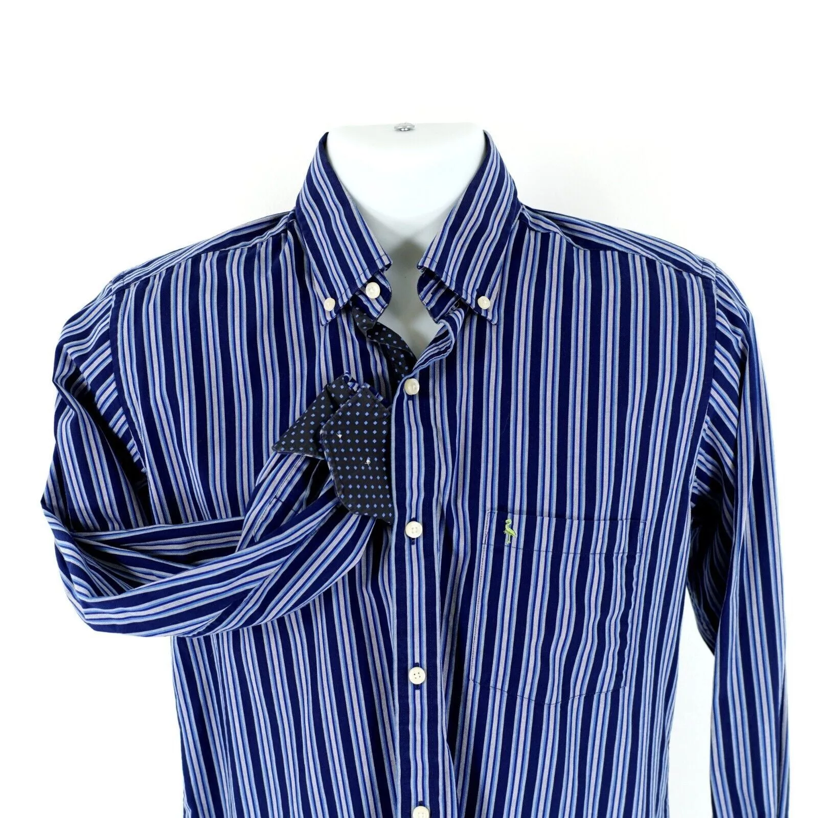 Tailorbyrd Shirts Button Ups Tailorbyrd Blue Striped Flip Cuff Pocket Front Button Down S
