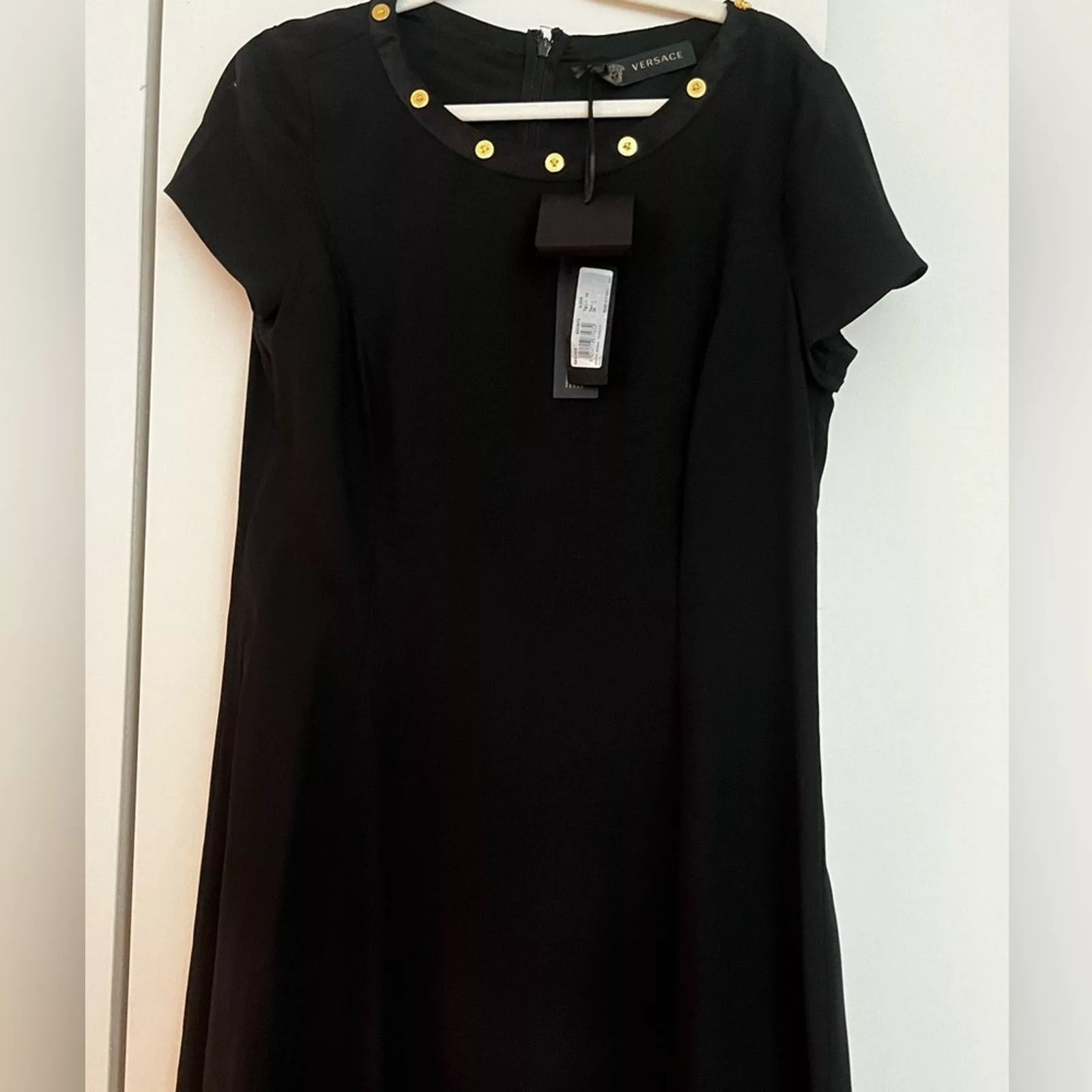 Versace Mini Dresses NWT Gianni Versace Couture black dress w/ gold Medusas 46 L