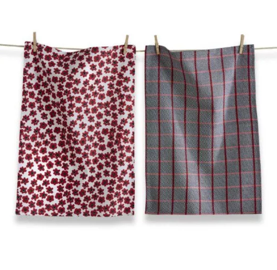 Red Multi Happy Flower Dishtowel S/2