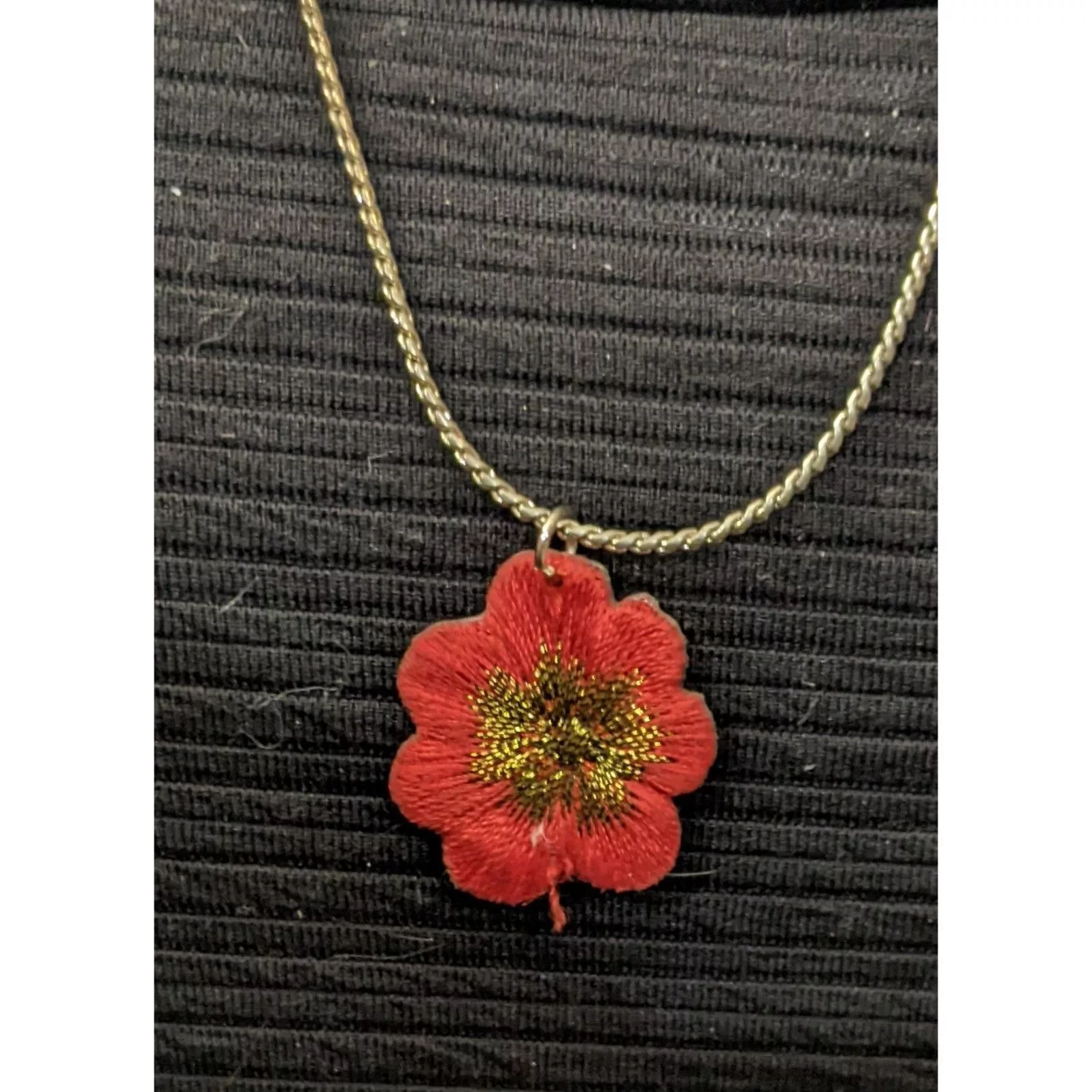 Other Necklaces Other Red Minimalist Embroidered Flower Necklace