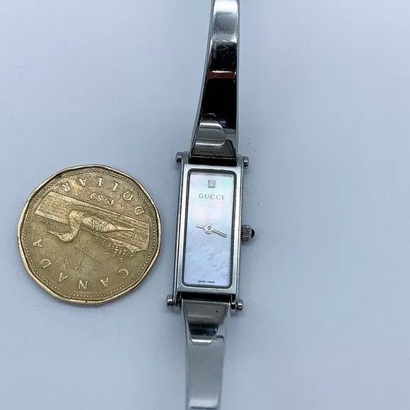 Gucci Watches Gucci 1500L Rectangular Stainless Steel Quartz Bangle Watch Silver